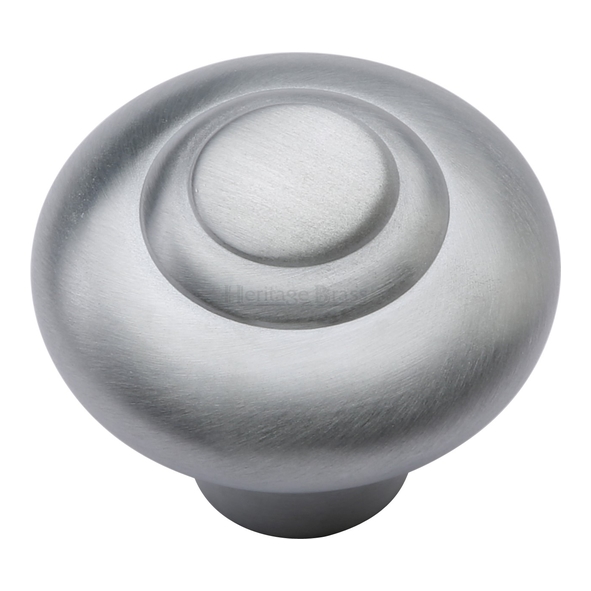 C3985 38-SC • 38 x 16 x 32mm • Satin Chrome • Heritage Brass Ringed Bun Cabinet Knob